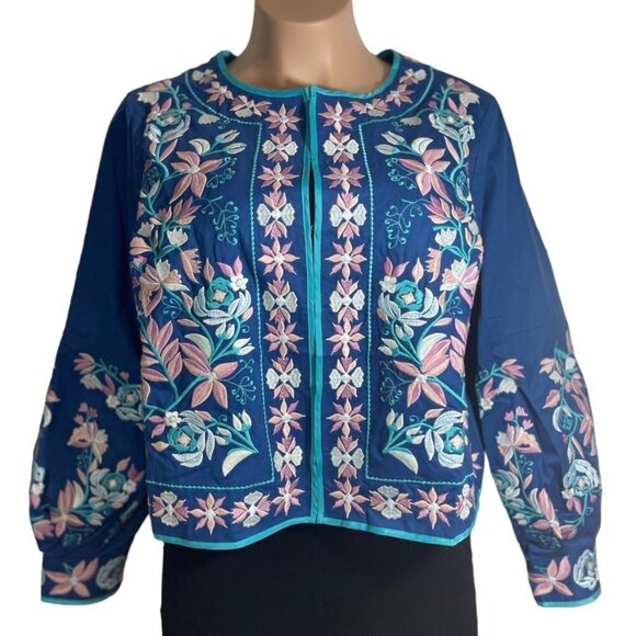 LA BELLUM HILLARY SCOTT Embroidered Short‎ Jacket Women's 1X Cobalt Multi NWT - Picture 2 of 15